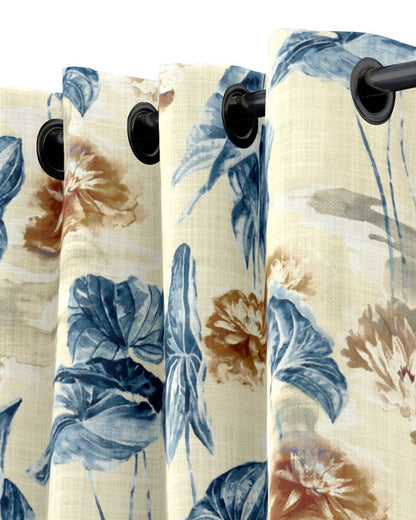 Creamy leafy design polyester eyelet curtain