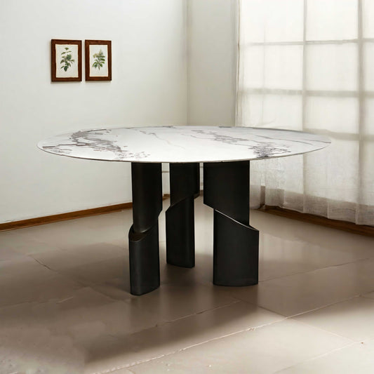 Stylish Round Ceramic Marble Top Dining Table - A2191