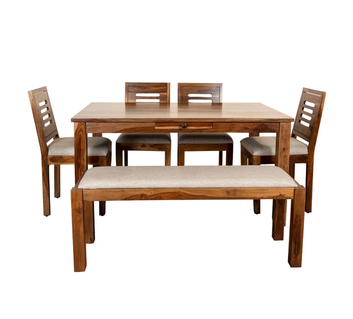 Alder Sheesham Wood Dining Table Set (6ft+4Chairs+Bench)