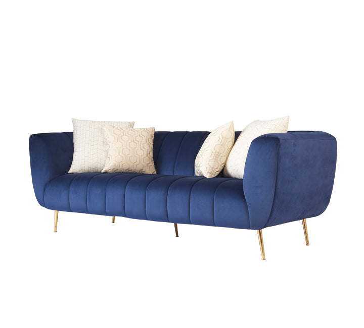Carmen Velvet Fabric Sofa 3 Seater Blue