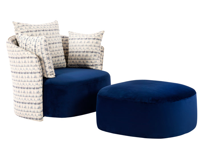 Hobart Velvet Fabric Accent Chair with Ottoman Blue