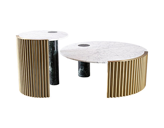 Premium Marble Coffee Table Gold and Beige Colour (Set of 2) - ST971L