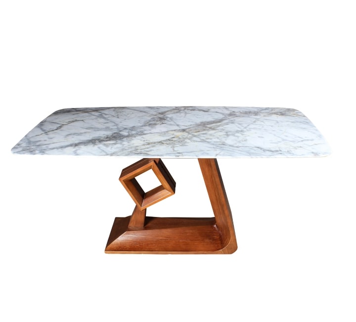 Marble with Wooden Base Dining Table 6 Seater - LMG808A