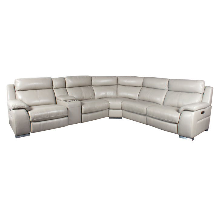 Bambino Leather Corner Sofa With Motorised Recliner Cream