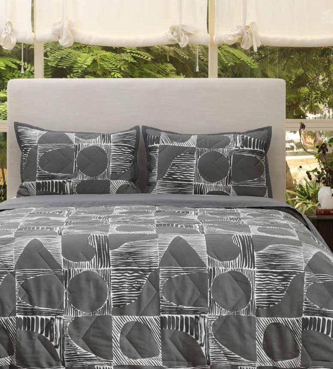 Artistic Geos 210 TC Grey Cotton Double Bedsheet Set