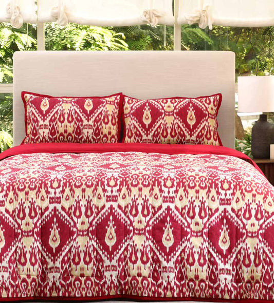 Folk Ikat 210 TC Crimson Cotton Double Bedsheet Set