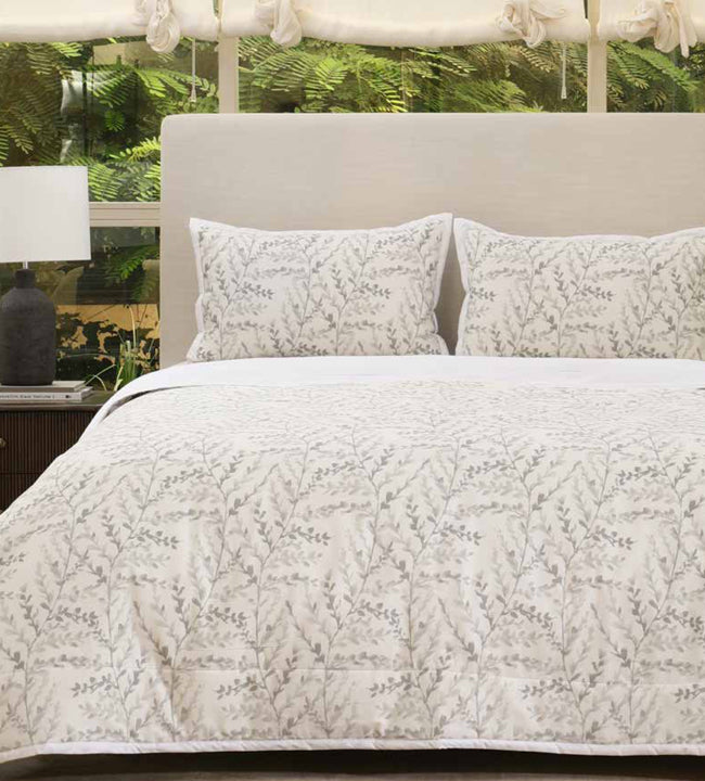 Delicate Foliage 210 TC Grey Cotton Double Bedsheet Set