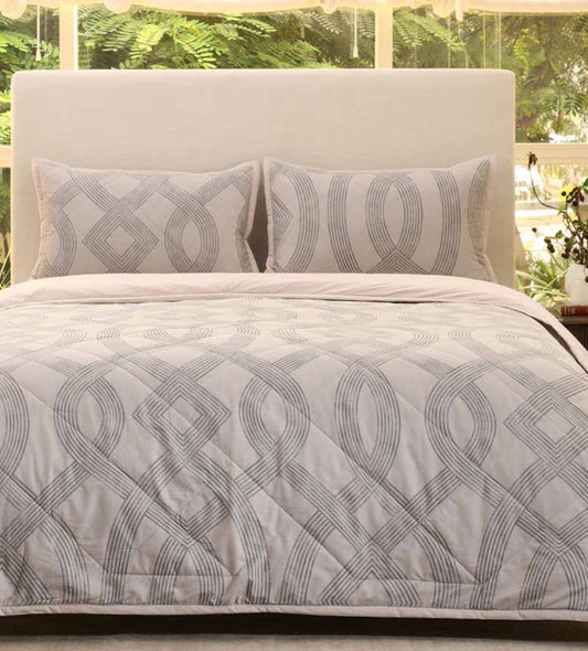 Art Deco 144 TC Light Grey Cotton Double Bedsheet Set