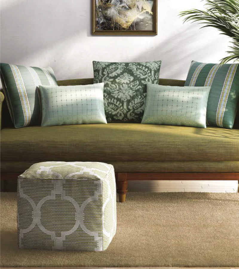 Sea Green Gold Checked Embroidery Cushions Fabric