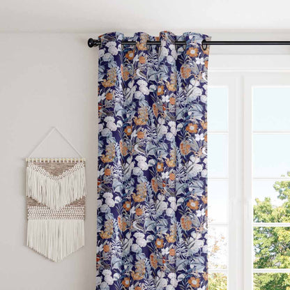 Floral touch with blue polyester eyelet curtain