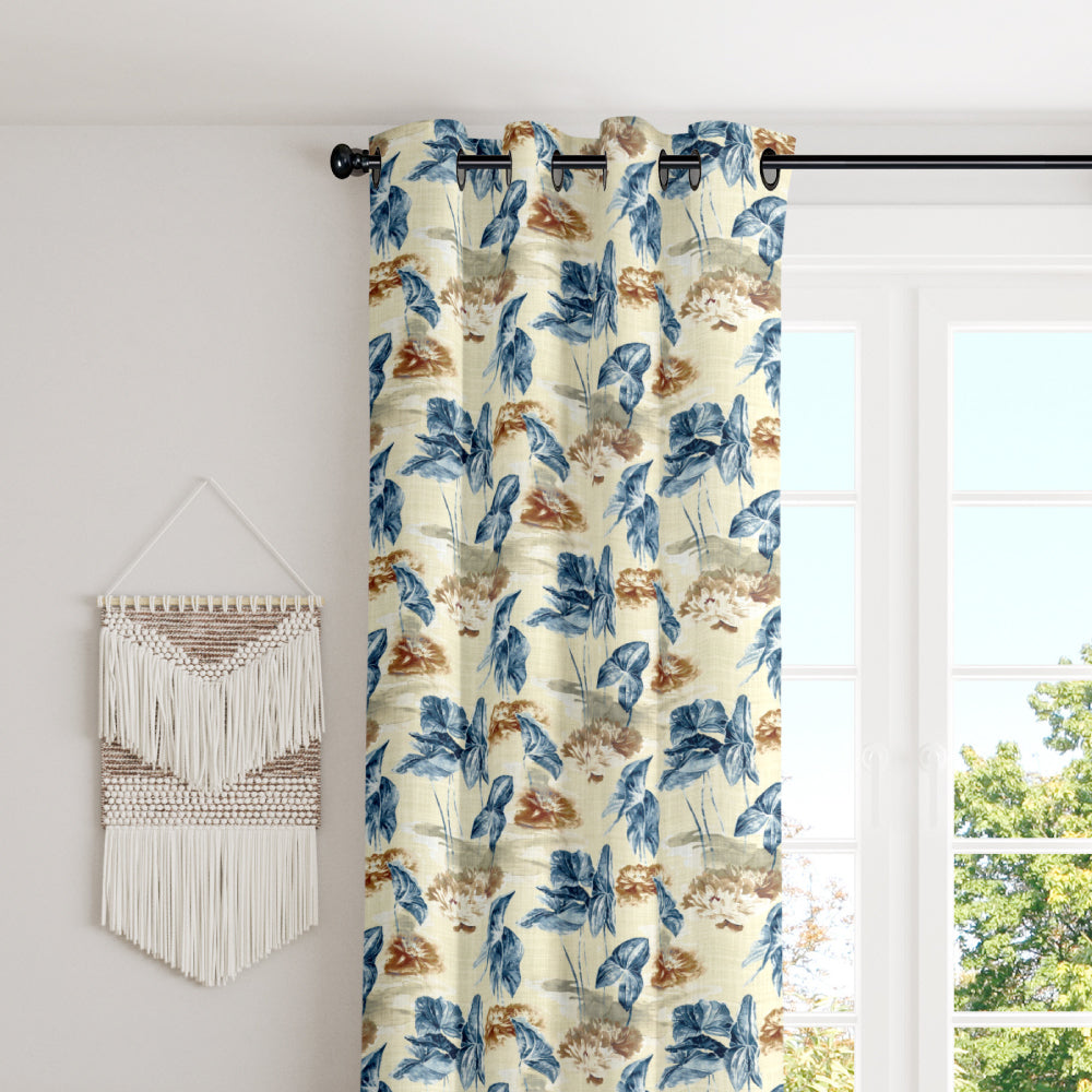 Creamy leafy design polyester eyelet curtain