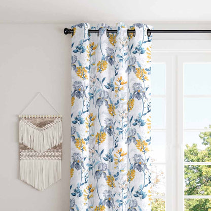 Blue and white floral petal design polyester eyelet curtain
