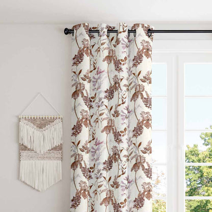 Natural brown floral petals design polyester eyelet curtain