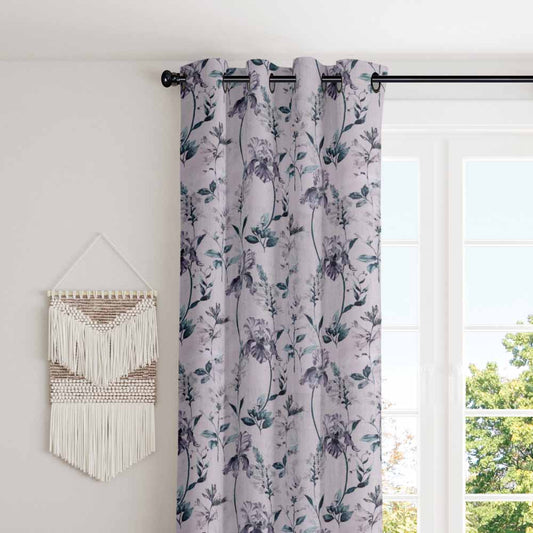 Intricate floral petals pattern polyester eyelet curtain