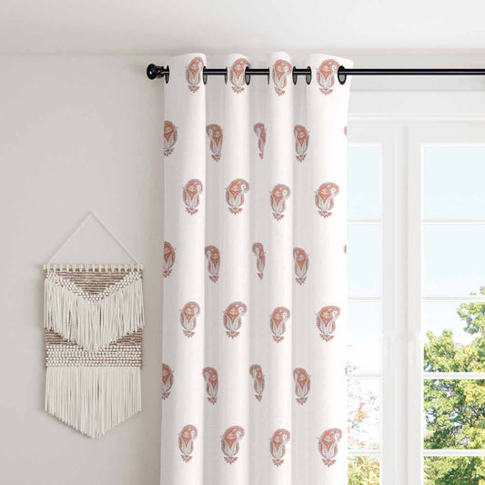 Elegant touch with beige damask design eyelet curtain