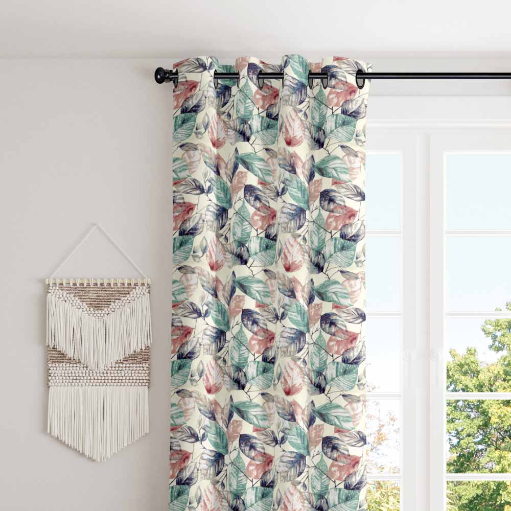 Beautiful aqua green leafy design polyester eyelet curtain