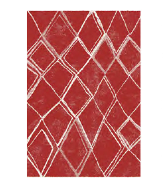 Red and Beige Color Geometric Hand Tufted Wool Carpet