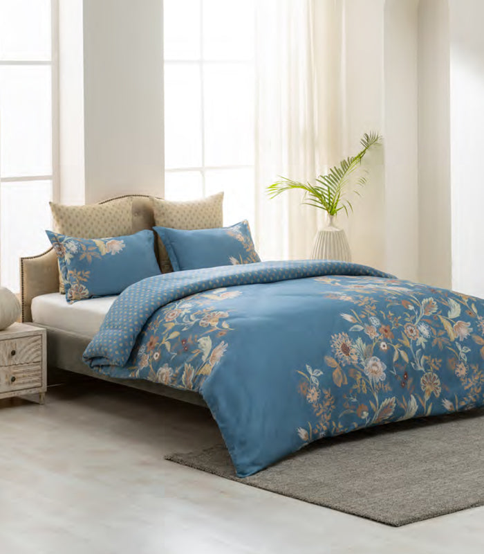 Multicolor Design On Dark Blue Base 120 GSM All Weather Reversible Double Bed Comforter