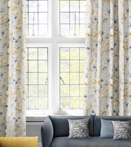Grey Floral Main Window Curtain Polyester