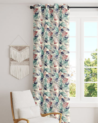 Beautiful aqua green leafy design polyester eyelet curtain