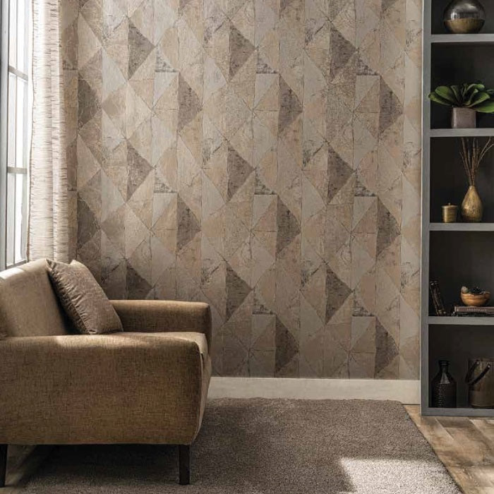 Grey Base Golden Color Geometric Design Wallpaper